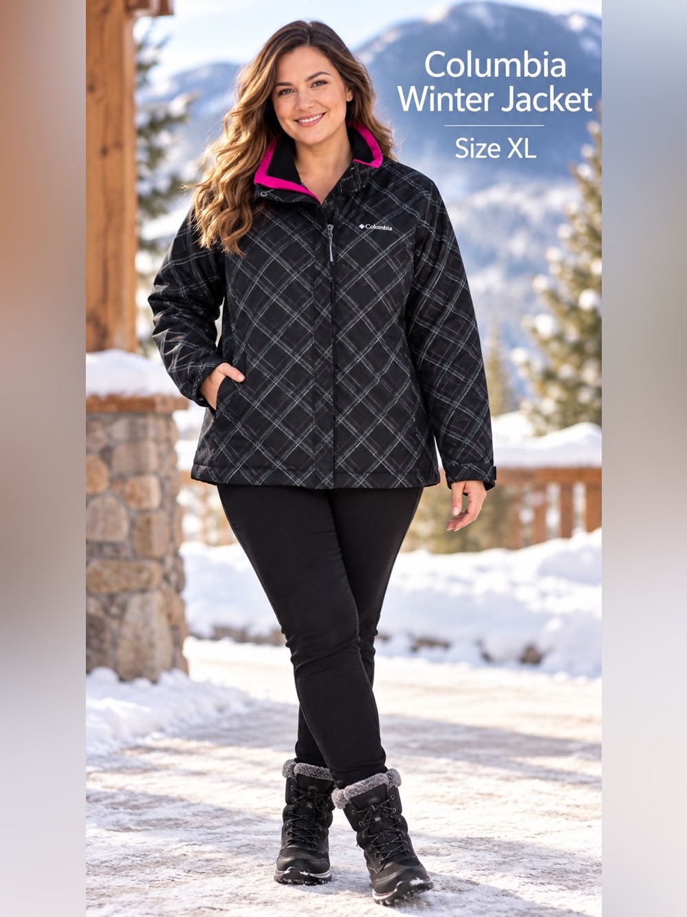 Columbia Women's Black Plaid Jacket with Pink Lining